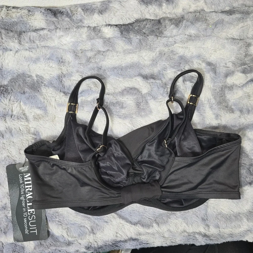 NWT Miraclesuit Women Black Surplice Underwire Bikini Top Gold Hardware‎ 38DD